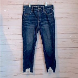 AE Dark Wash Distressed Hem Hi-Rise Jegging Crop